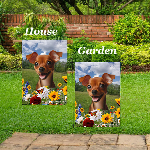 Miniature Pincsher  Red  Uncropped- Best of Breed  Summer Fields Outdoor House and Garden Flag