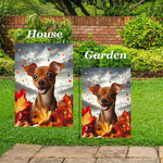 Miniature Pincsher  Red  Uncropped- Best of Breed  Fall Leaves Outdoor House and Garden Flag