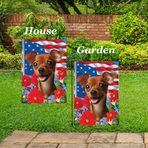 Miniature Pincsher  Red  Uncropped- Best of Breed  Patriotic I All-American Outdoor House and Garden Flag