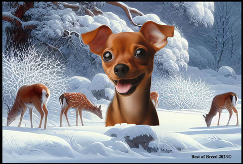 Miniature Pincsher  Red  Uncropped- Best of Breed Winter Wonderland Floor Mat Tufted Loop 18" x 27"