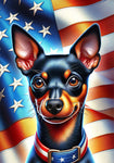 Miniature Pinscher Black and Tan Cropped - Best of Breed DCR Patriotic III   Outdoor House and Garden Flag