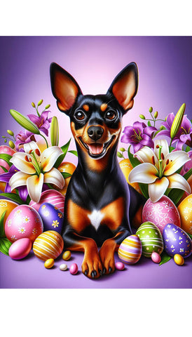 Miniature Pinscher Black and Tan Cropped - Best of Breed DCR Easter Holiday    Outdoor House and Garden Flag