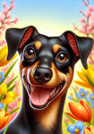 Miniature Pinscher Black and Tan Uncropped - Best of Breed DCR Spring II    Outdoor House and Garden Flag