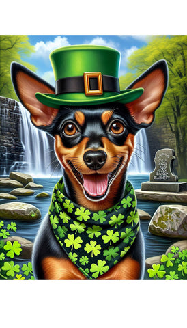 Miniature Pinscher Black and Tan Cropped - Best of Breed DCR Saint Patricks Day Day Outdoor House and Garden Flag