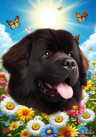 Newfoundland Chocolate -  Best of Breed  Summer Butterflies Outdoor House and Garden Flag