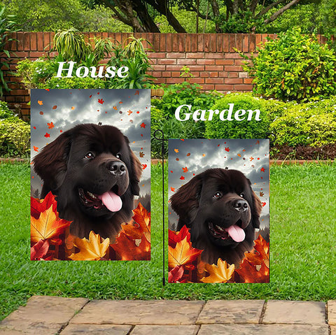Newfoundland Chocolate -  Best of Breed  Fall Leaves Outdoor House and Garden Flag