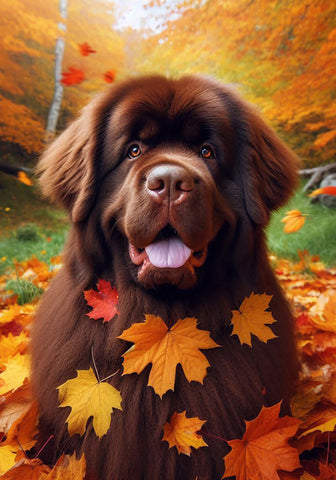 Newfoundland Chocolate - Best of Breed DCR Falling Leaves Outdoor Flag