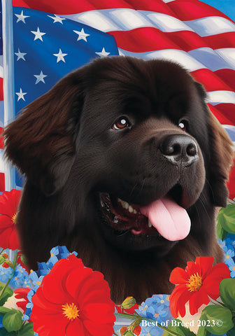 Newfoundland Chocolate -  Best of Breed  Patriotic I All-American Outdoor House and Garden Flag