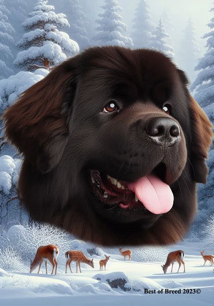 Newfoundland Chocolate -  Best of Breed  Winter Wonderland Outdoor House and Garden Flag