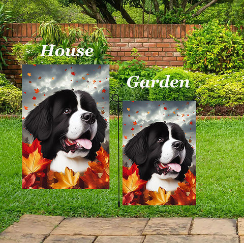 Newfoundland Landseer - Best of Breed  Fall Leaves Outdoor House and Garden Flag