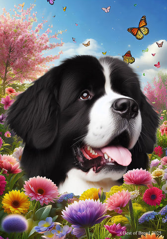 Newfoundland Landseer - Best of Breed  Spring Butterflies Outdoor House and Garden Flag