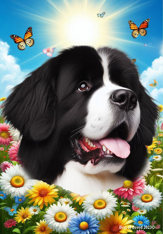 Newfoundland Landseer - Best of Breed  Summer Butterflies Outdoor House and Garden Flag