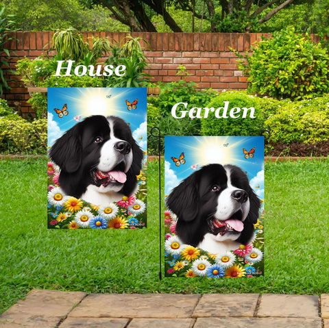 Newfoundland Landseer - Best of Breed  Summer Butterflies Outdoor House and Garden Flag