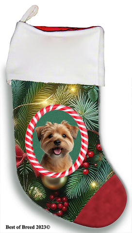 Norfolk Terrier - Best of Breed  Christmas Stocking 13.5"  Red Gaming Cloth with Red Lining ,Plush White Cuff
