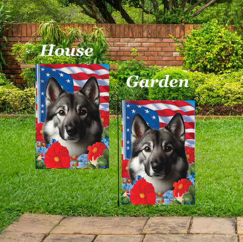 Norwegian Elkhound -  Best of Breed  Patriotic I All-American Outdoor House and Garden Flag