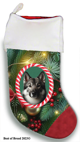 Norwegian Elkhound -  Best of Breed  Christmas Stocking 13.5"  Red Gaming Cloth with Red Lining ,Plush White Cuff