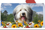 Old English Sheepdog - Best of Breed Summer Flowers Mailbox Cover Hi-Grade Vinyl 6" x 19"