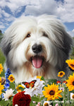 Old English Sheepdog - Best of Breed  Summer Fields Outdoor House and Garden Flag