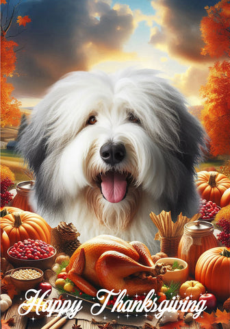 Old English Sheepdog - Best of Breed  Thanksgiving Outdoor House and Garden Flag