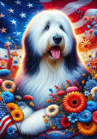 Old English Sheepdog - Best of Breed DCR Patriotic I Outdoor Flag