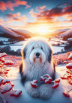 Old English Sheepdog - Best of Breed DCR Winter Berries Outdoor House and Garden Flag