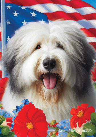 Old English Sheepdog - Best of Breed  Patriotic I All-American Outdoor House and Garden Flag