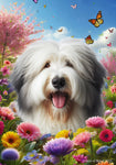 Old English Sheepdog - Best of Breed  Spring Butterflies Outdoor House and Garden Flag