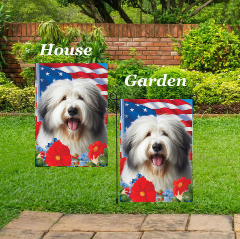 Old English Sheepdog - Best of Breed  Patriotic I All-American Outdoor House and Garden Flag