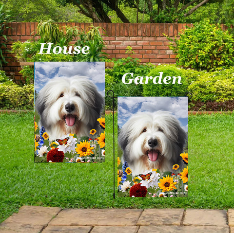 Old English Sheepdog - Best of Breed  Summer Fields Outdoor House and Garden Flag