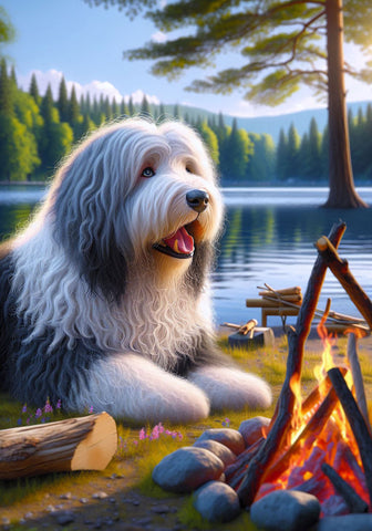Old English Sheepdog - Best of Breed DCR Summer Camping   Outdoor House and Garden Flag