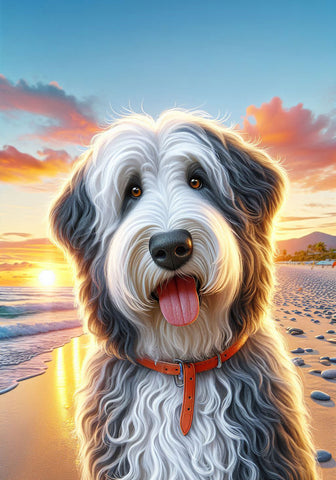 Old English Sheepdog - Best of Breed DCR Summer Sunset Outdoor House and Garden Flag