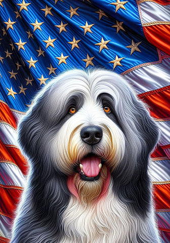Old English Sheepdog - Best of Breed DCR Patriotic III   Outdoor House and Garden Flag