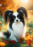 Papillon Black and White - Best of Breed DCR Falling Leaves Outdoor Flag