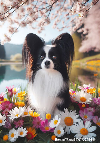Papillon Black and White -  Best of Breed DCR Spring House and Garden Flag