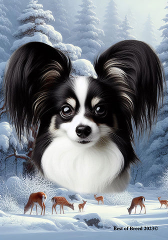 Papillion Black/White - Best of Breed  Winter Wonderland Outdoor House and Garden Flag