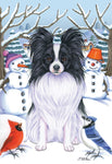 Papillon Black/White - Best of Breed Tomoyo Pitcher Winter Snowman Garden Flag 12" x 17"