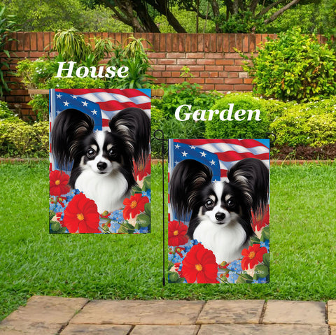 Papillion Black/White - Best of Breed  Patriotic I All-American Outdoor House and Garden Flag