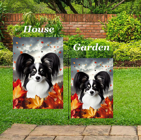 Papillion Black/White - Best of Breed  Fall Leaves Outdoor House and Garden Flag