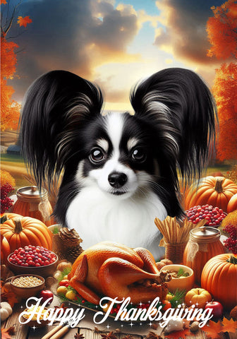 Papillion Black/White - Best of Breed  Thanksgiving Outdoor House and Garden Flag