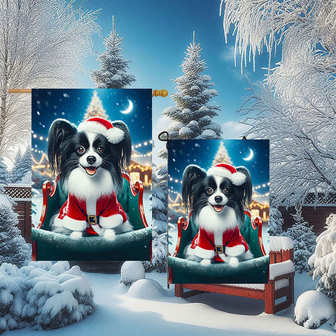 Papillon Black and White - Best of Breed DCR Christmas Outdoor House and Garden Flag