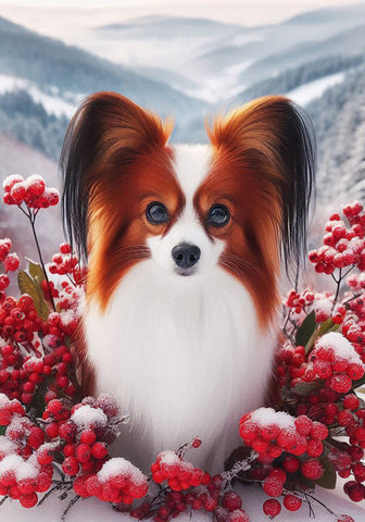 Papillon Red and White - Best of Breed DCR Winter Berries Outdoor House and Garden Flag