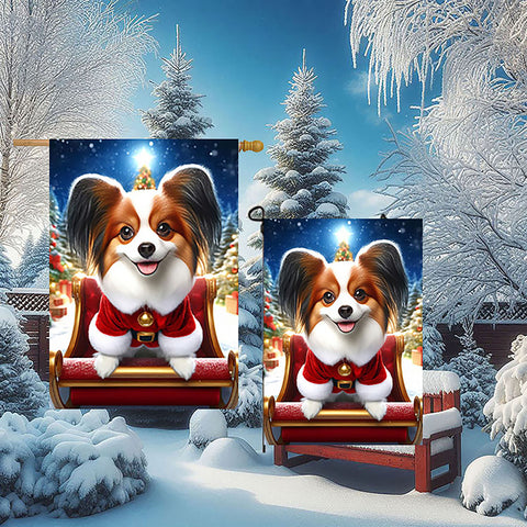 Papillon Red and White - Best of Breed DCR Christmas Outdoor House and Garden Flag