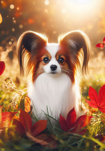 Papillon Red and White - Best of Breed DCR Falling Leaves Outdoor Flag