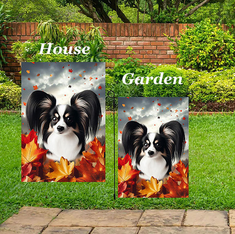 Papillion Tri - Best of Breed  Fall Leaves Outdoor House and Garden Flag