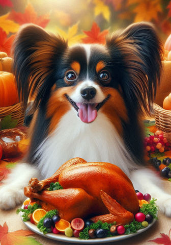 Papillon Tri - Best of Breed DCR Thanksgiving Outdoor House and Garden Flag