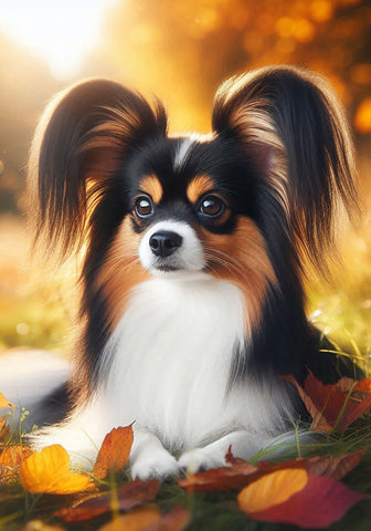 Papillon Tri - Best of Breed DCR Falling Leaves Outdoor Flag
