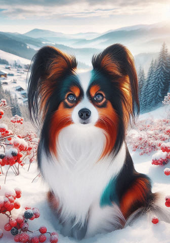 Papillon Tri - Best of Breed DCR Winter Berries Outdoor House and Garden Flag