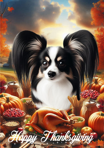Papillion Tri - Best of Breed  Thanksgiving Outdoor House and Garden Flag