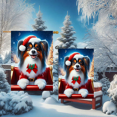 Papillon Tri - Best of Breed DCR Christmas Outdoor House and Garden Flag