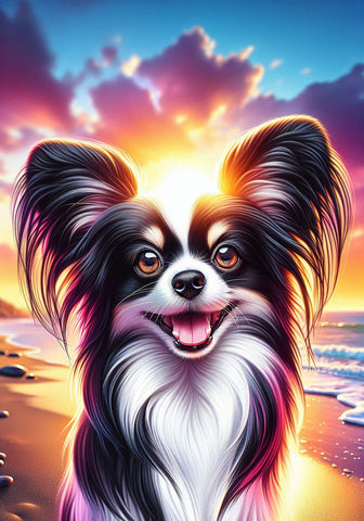 Papillon Black and White - Best of Breed DCR Summer Sunset Outdoor House and Garden Flag